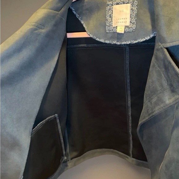 LC Lauren Conrad Dusty Green Faux Suede Front Zip Soft Moto Jacket Medium - Picture 10 of 11